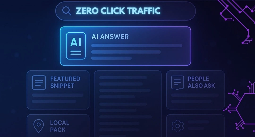 Abstract AI search results page highlighting answer card above standard results