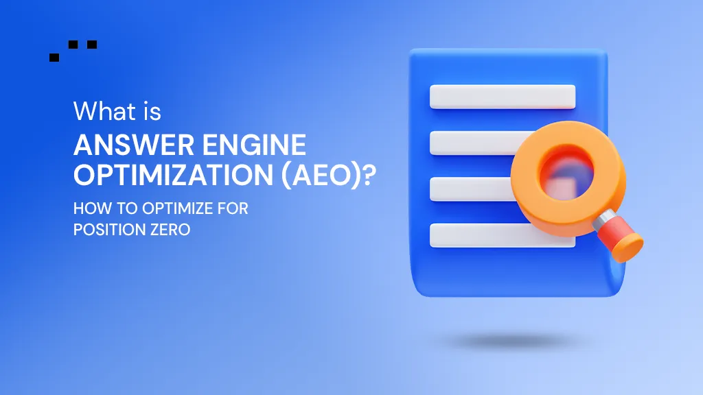 answer engine optimization concept showing search document and magnifying glass representing AEO and position zero optimization
