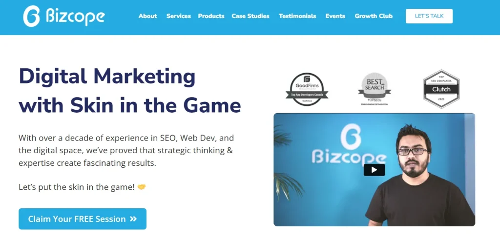 Bizcope web design and development company website screenshot