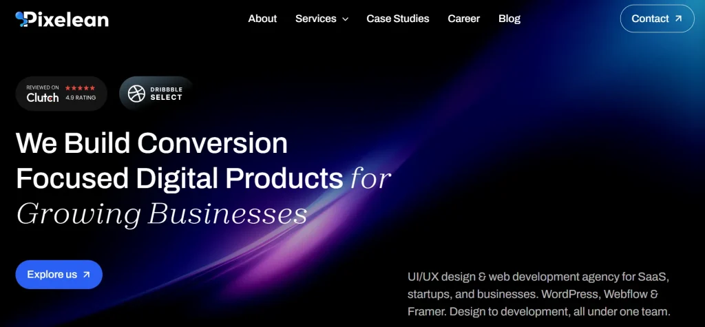 Pixelean UI UX design agency website screenshot