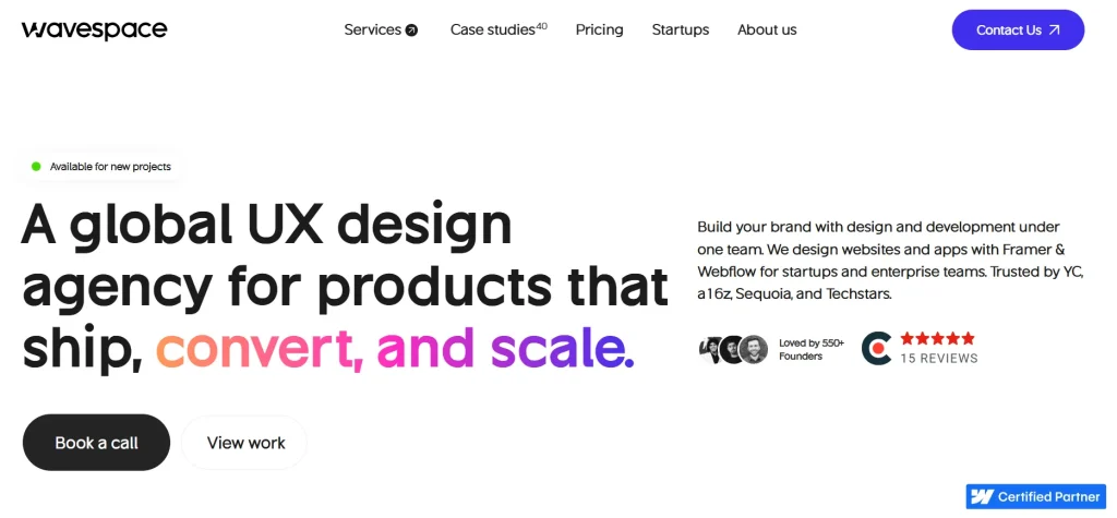 Wavespace UI UX design agency website screenshot